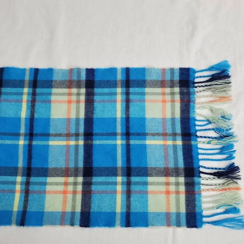 Softer Than Cashmere D&Y Scarf Plaid Blue Multicolor Fringe Warm Soft Fall